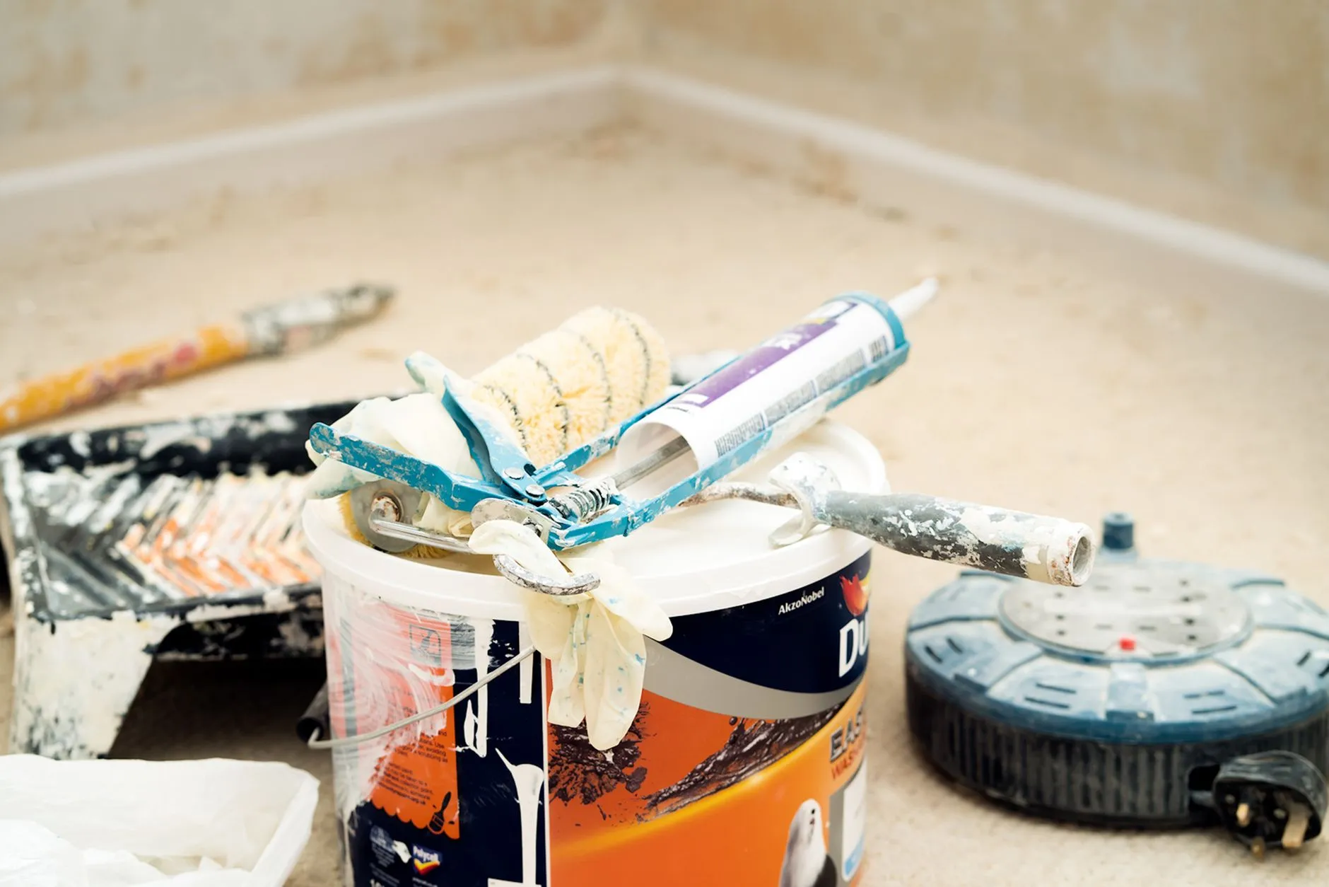 Painting tools and supplies for a room repaint